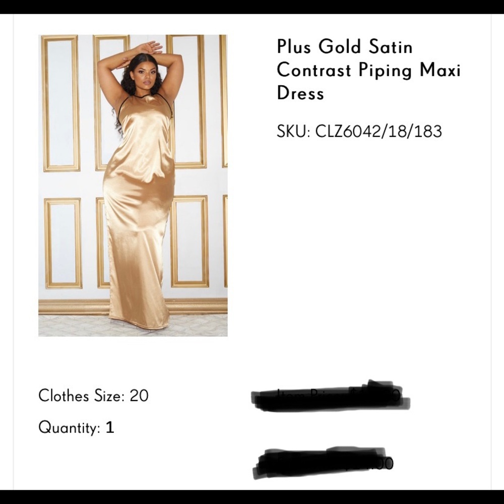 Plus Gold Satin Contrast Piping Maxi Dress